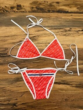 Red Logo Triangle Bikini with White Trim